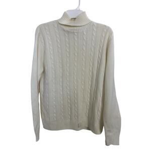 Deadstock 70s Cable Knit Turtleneck Sweater Size Large Fisherman Preppy